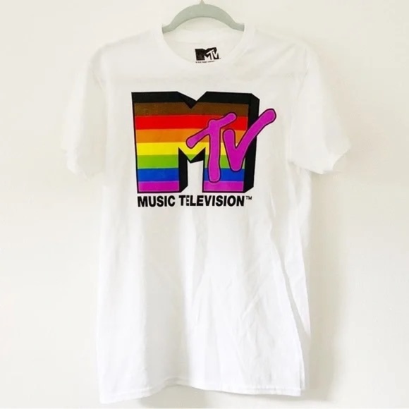 NEW Pride MTV Graphic White Short Sleeve T-Shirt New with Tags Attached Men's L - Picture 1 of 3